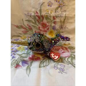 Ty Flippables Starlight Narwhal Sequin Plush Beanie Boo 6” Sparkly‎ Rainbow NWT